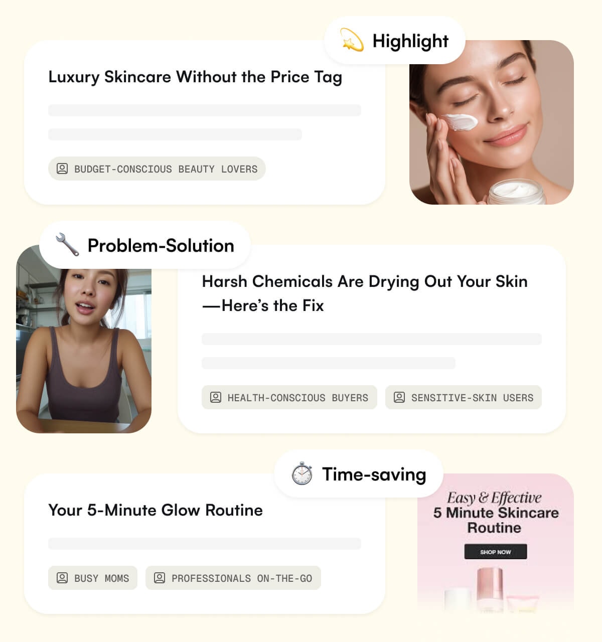 کارتهای زاویه Highlight، Problem-Solution و Time-saving